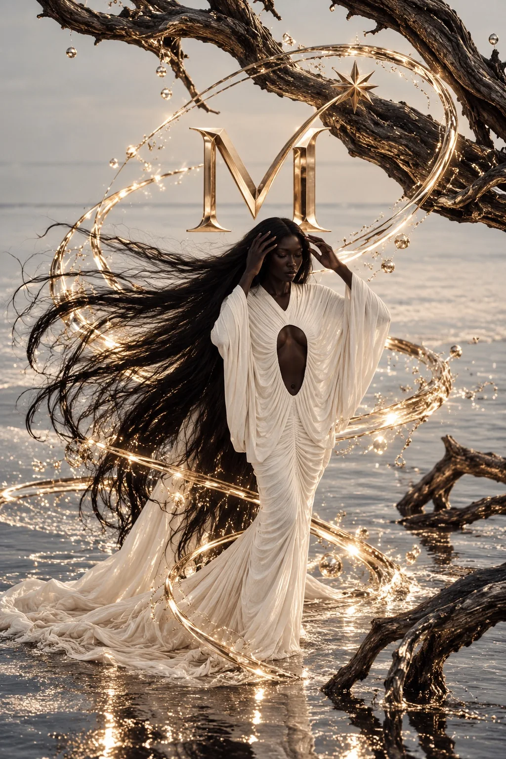 Coastal couture with golden star trails