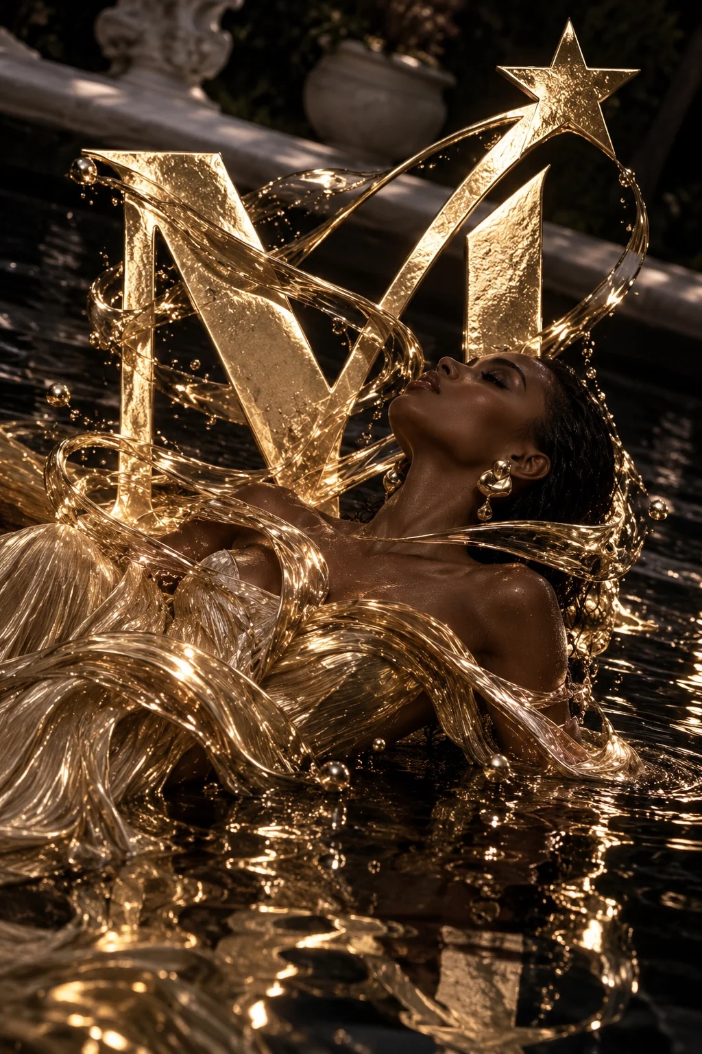 Gold liquid couture and a sculptural monogram
