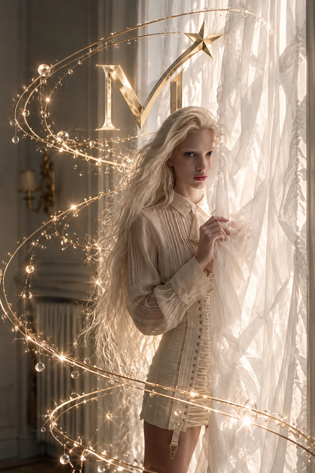 Ivory couture with fine golden light and MedaStaré monogram