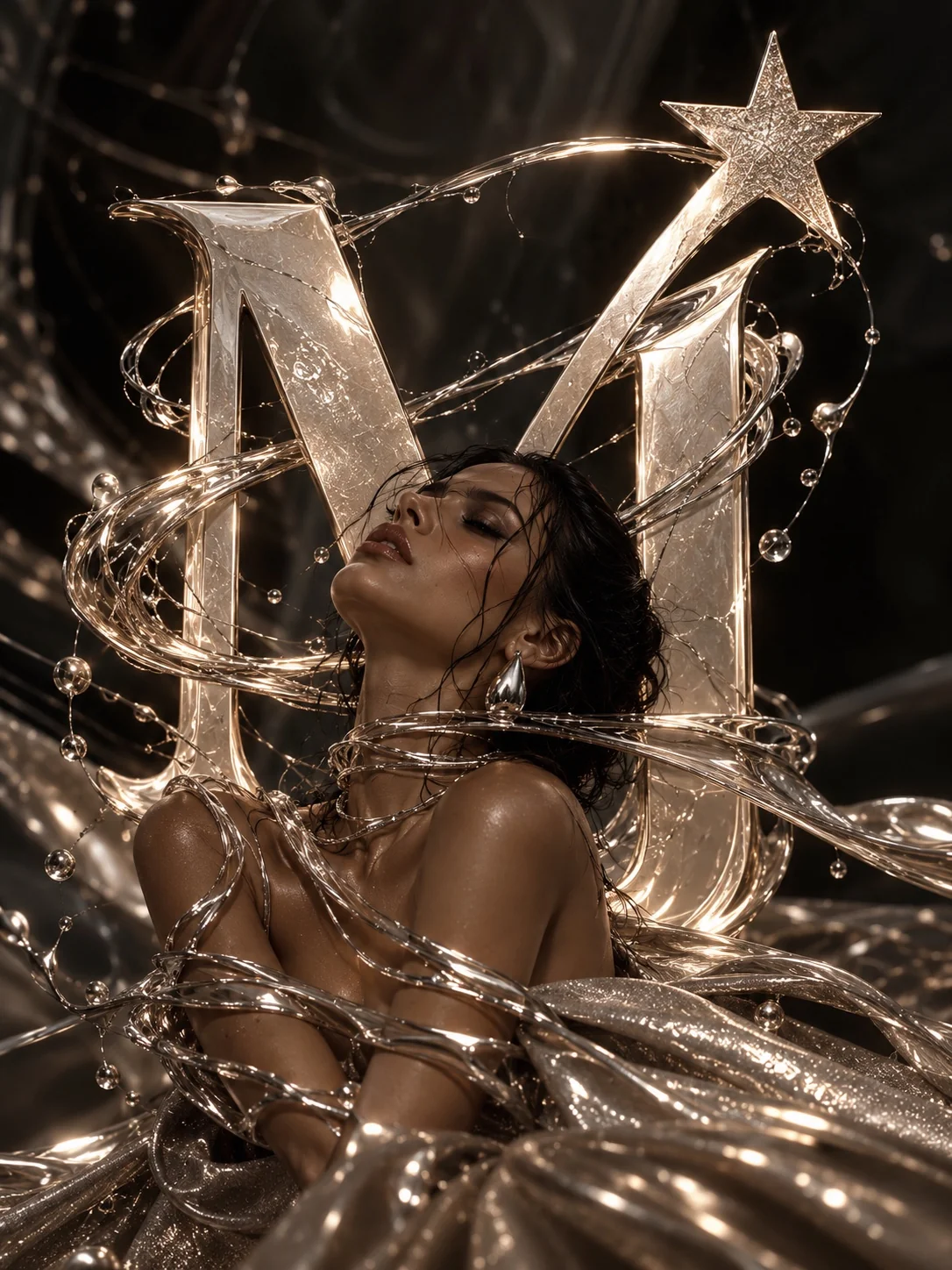 Molten metal surrounding a fashion portrait