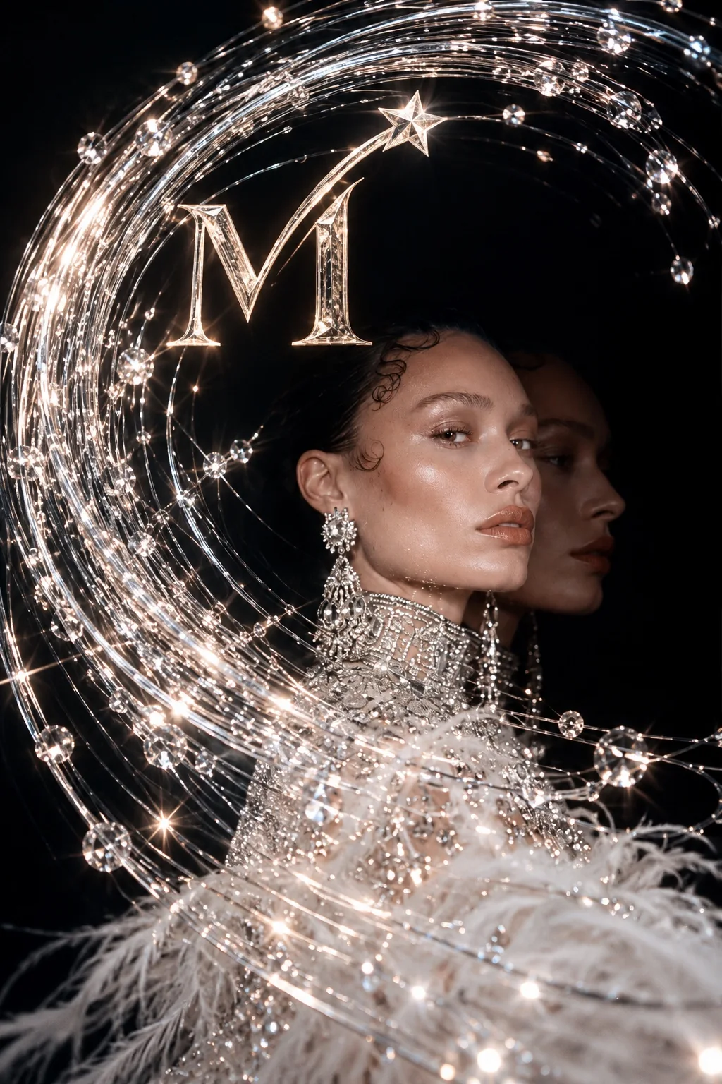 Crystal light around editorial couture
